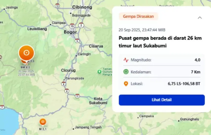 31 Gempa Susulan Guncang Bogor dan Sukabumi, BMKG Sebut Akibat Sesar Aktif Dangkal