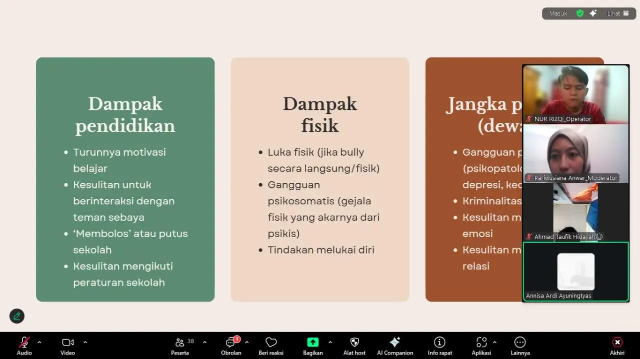 Cegah Kekerasan di Sekolah, Mahasiswa UIN Bandung Edukasi Bahaya Bullying Lewat Webinar